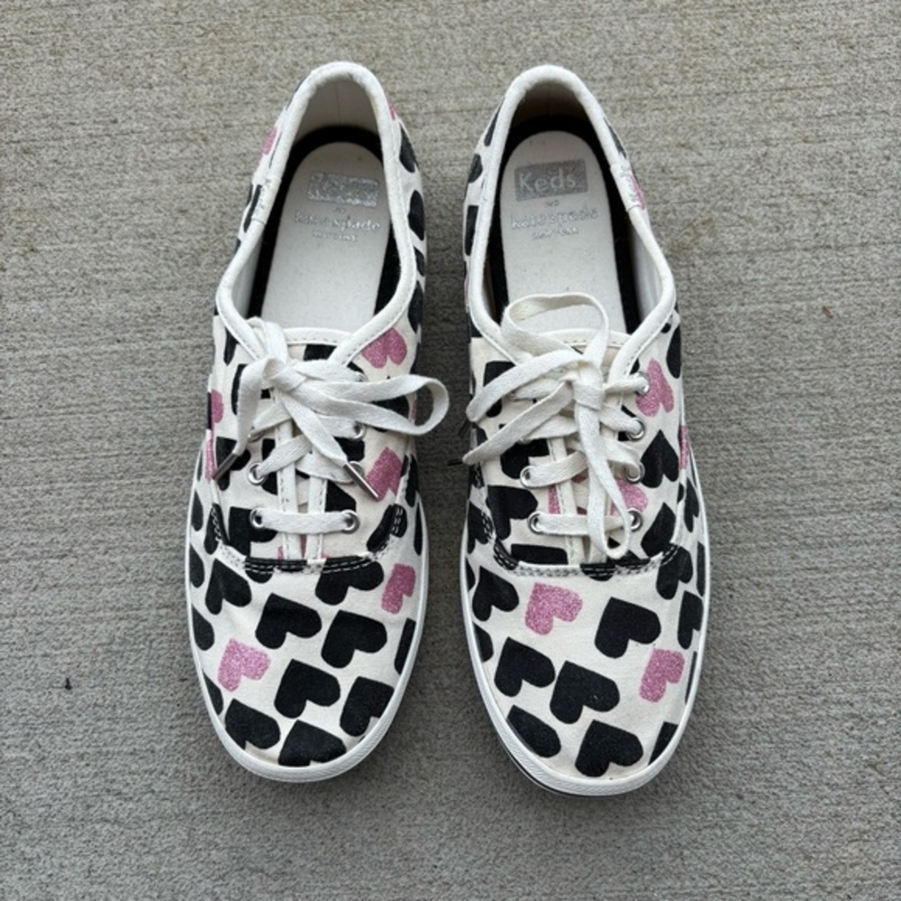Keds X Late Spade Women's Black and Pink Heart Sneakers 7.5